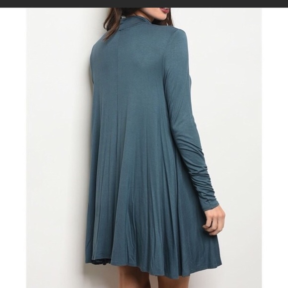Lightweight Mock-neck Dress in Teal - Picture 2 of 3